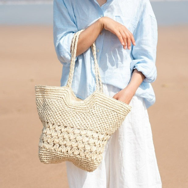 Spacious Handwoven Beach Bag with Transparent Accent Kalsten