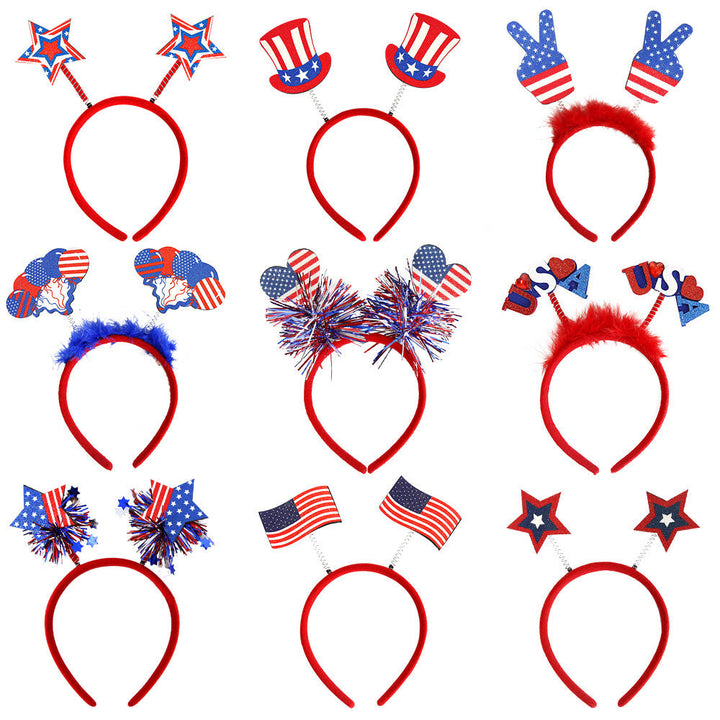 Women's Independence Day patriotic pompom headband with tinsel star toppers Kalsten