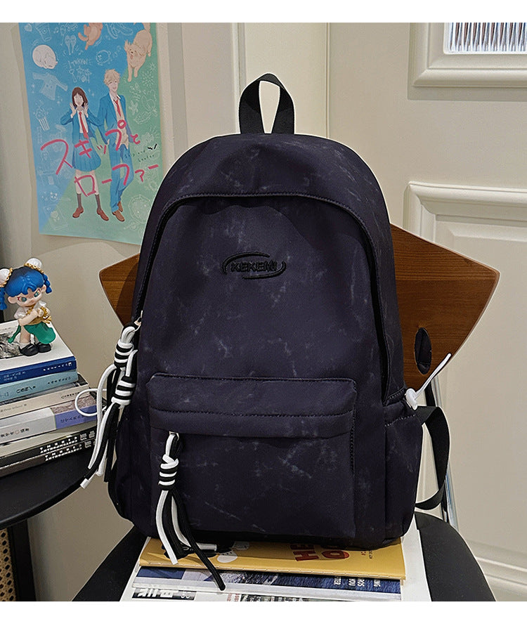 Casual Marble-Textured School Backpack