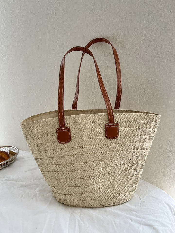 Handcrafted straw bag with elegant leather handles Kalsten