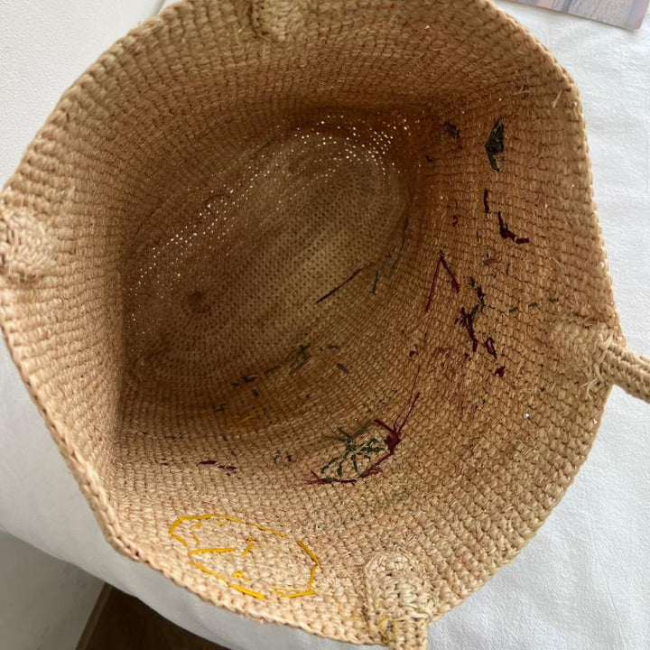 Handmade straw bag with floral embroidery design Kalsten