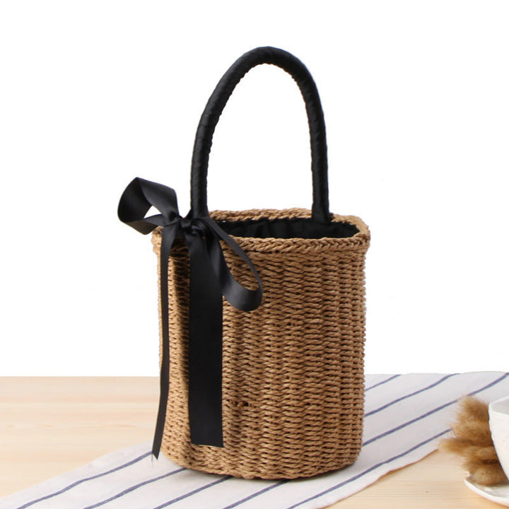 Fashionable basket bag with decorative satin ribbon Kalsten