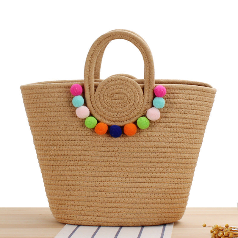 Playful beach bag with colorful pompom decor Kalsten