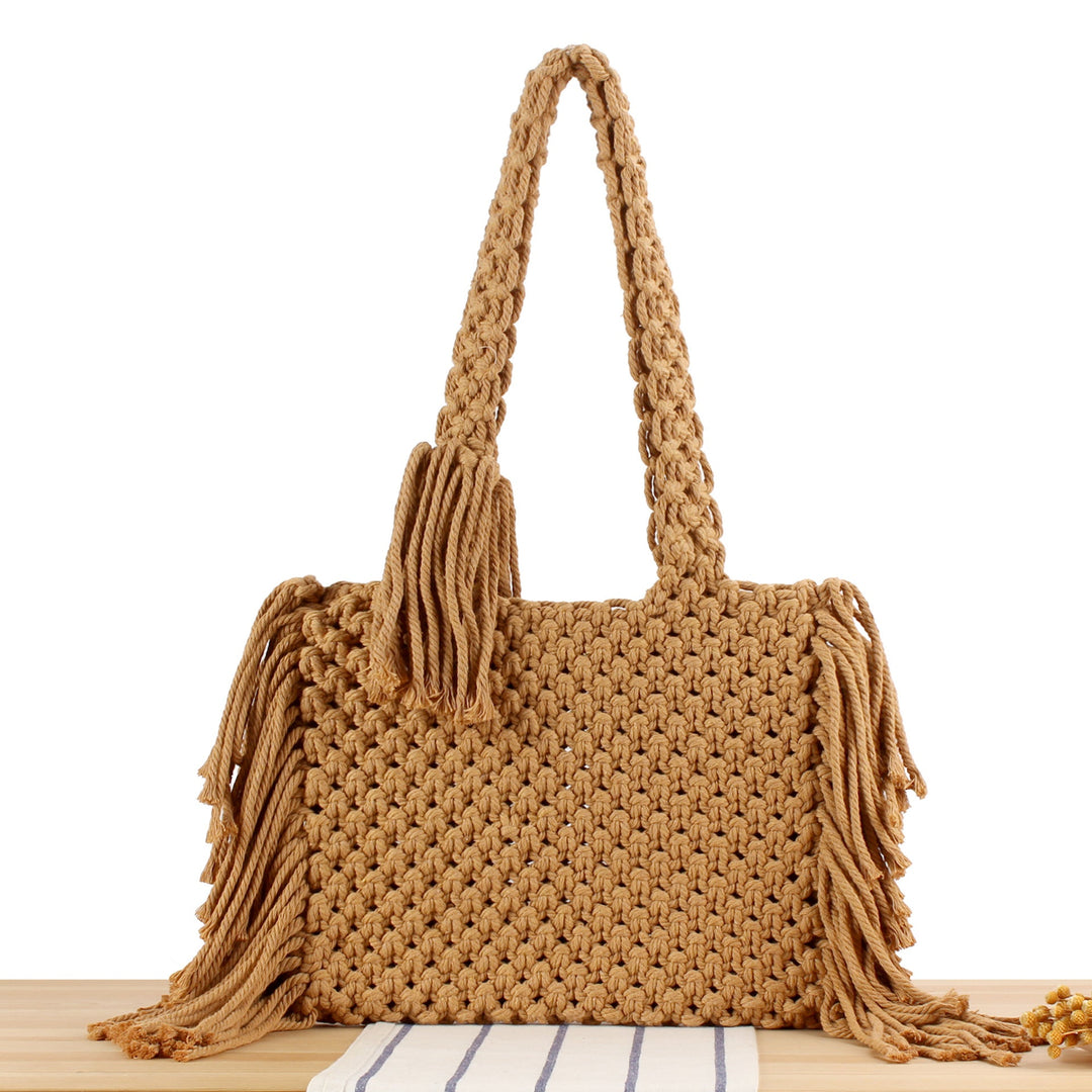 Macrame bag with creative fringes and comfortable carrying handle Kalsten