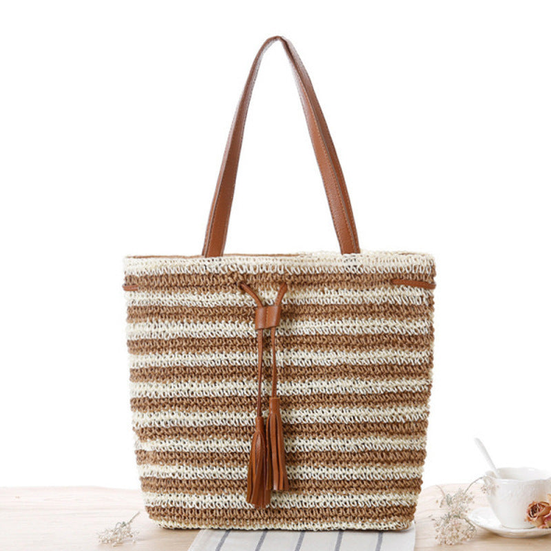 Stylish Bast Beach Bag with Leather Accents Kalsten