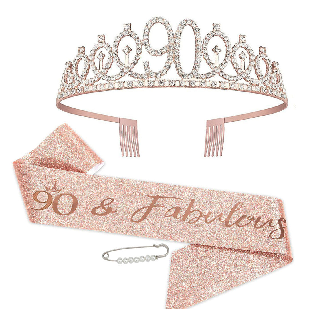 Women Crystal-Embellished Birthday Crown with Personalized Sash Kalsten
