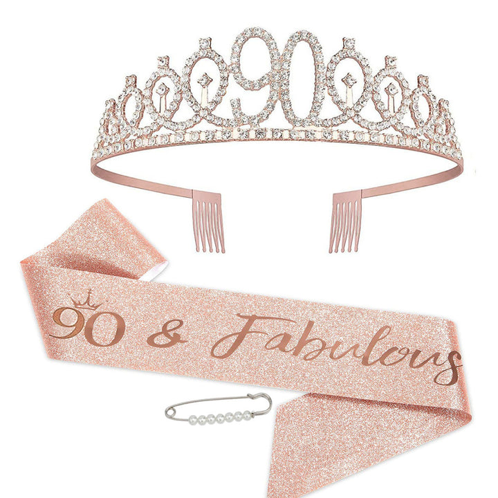 Women Crystal-Embellished Birthday Crown with Personalized Sash Kalsten
