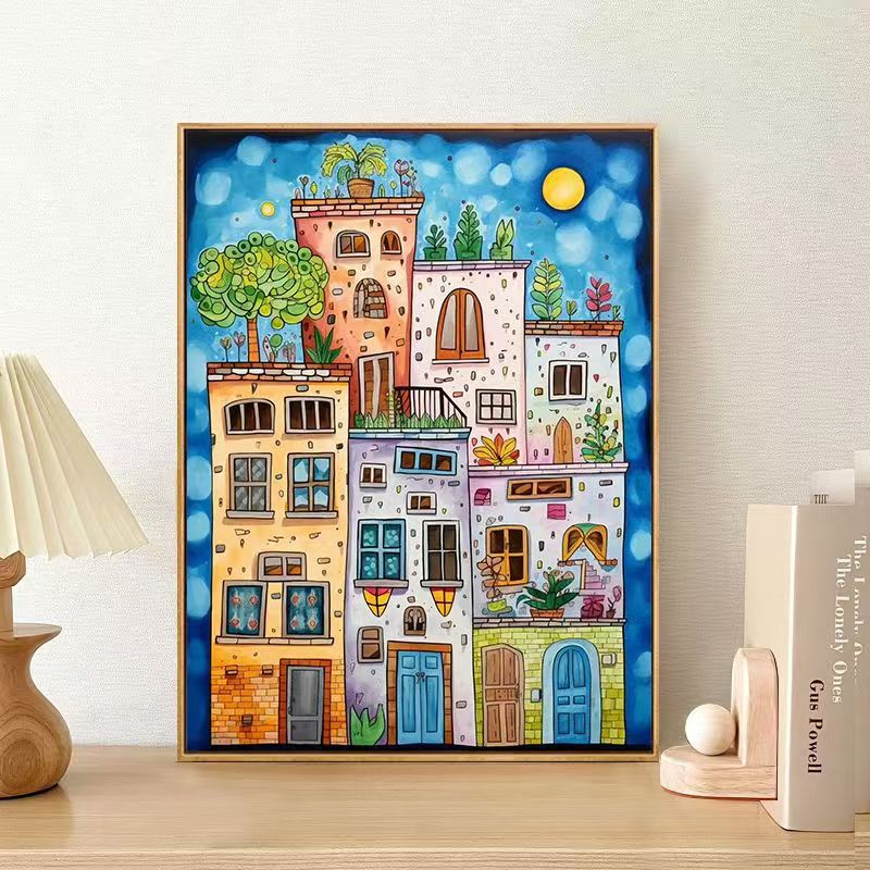 Whimsical Urban Landscape Canvas Art Print Kalsten