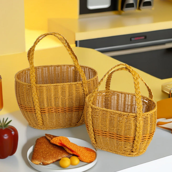 Ladies Handwoven Rattan Basket with Double Handle Kalsten