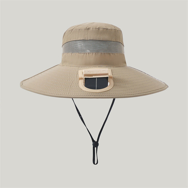 wide-brimmed outdoor sun hat with solar module, quiet mini fan, and adjustable chin strap Kalsten
