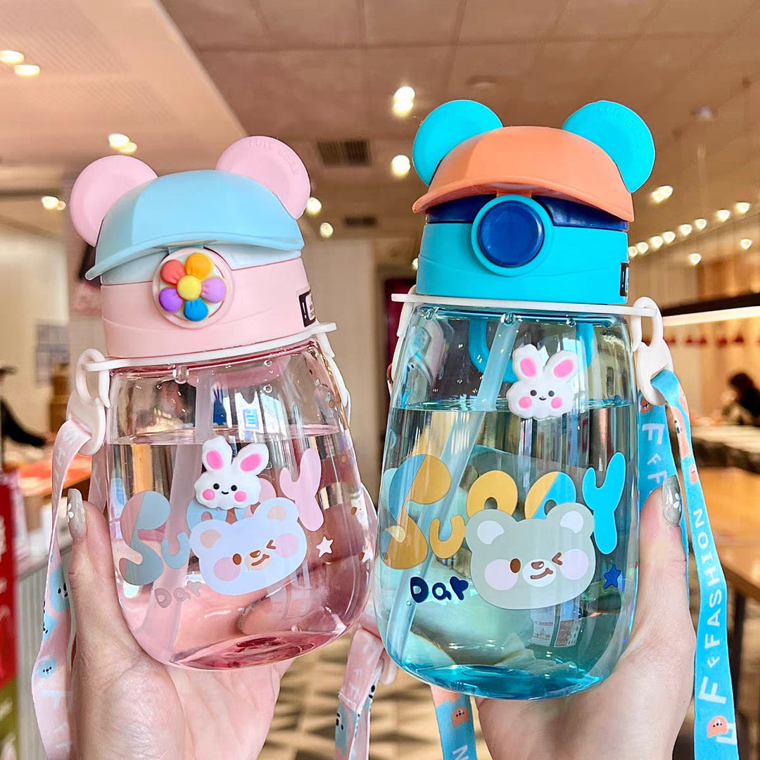 Women Playful Children's Drinking Bottle with Integrated Straw Kalsten