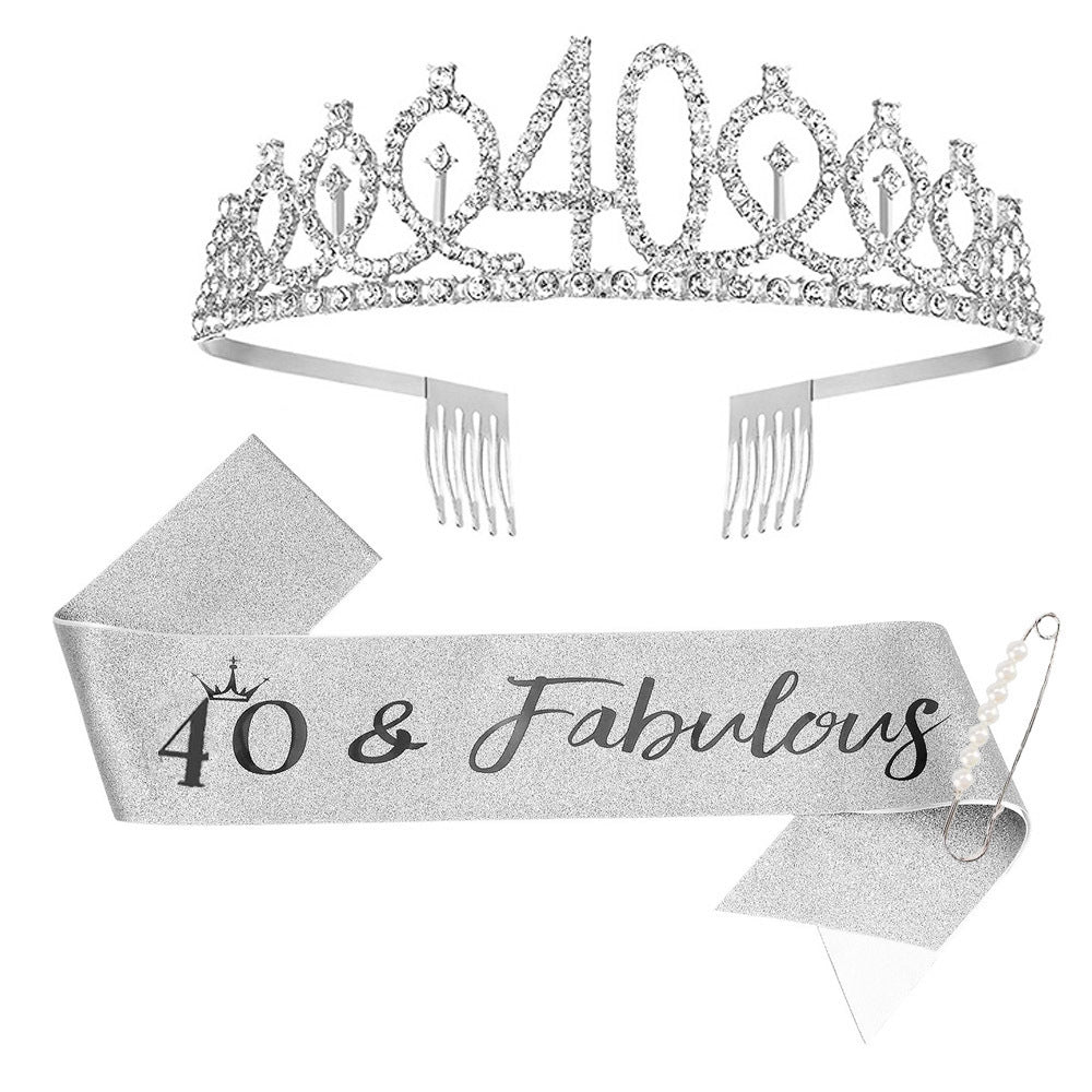 Ladies Sparkling Tiara with personalized 80th Birthday Inscription Kalsten