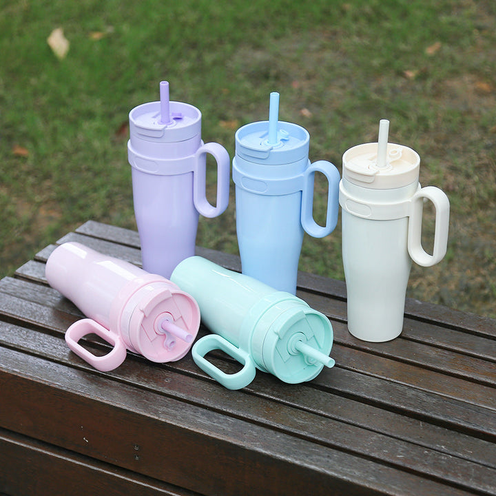 Ladies' insulated drinking cup with non-slip handle and integrated straw Kalsten