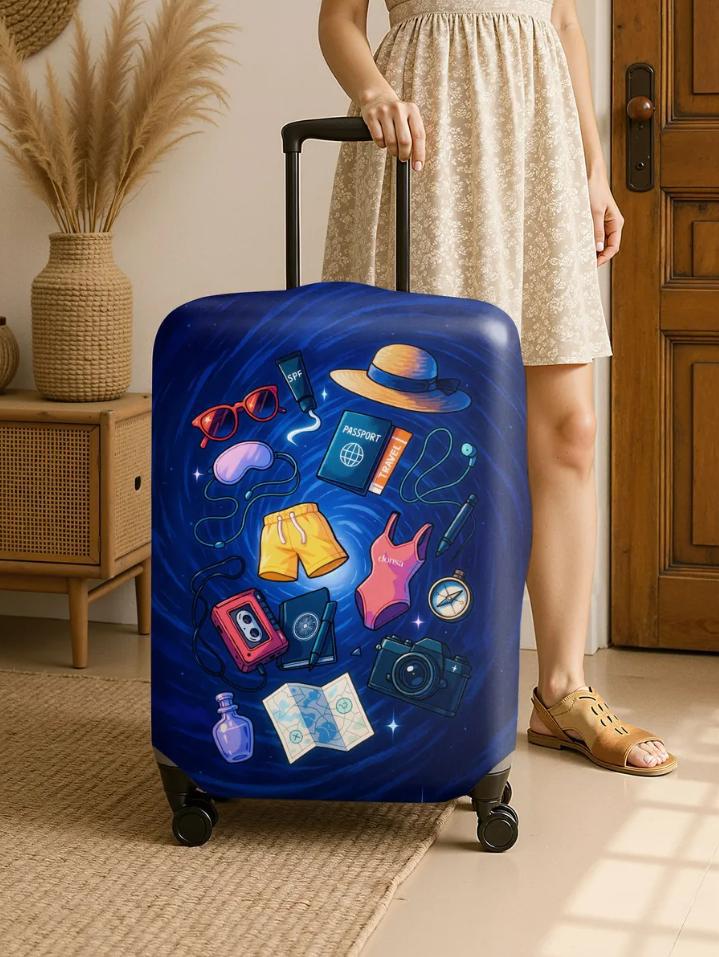 Unisex nan hard shell suitcase cover with stretch travel motif print, zipper opening and scratch-resistant protection Kalsten