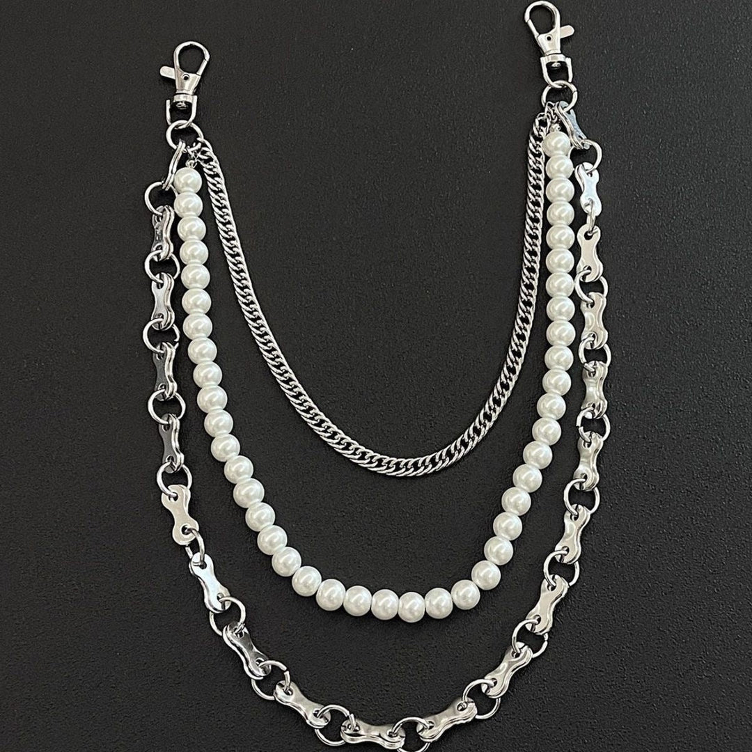 Fashionable chain bracelet with pearls and metal links Kalsten