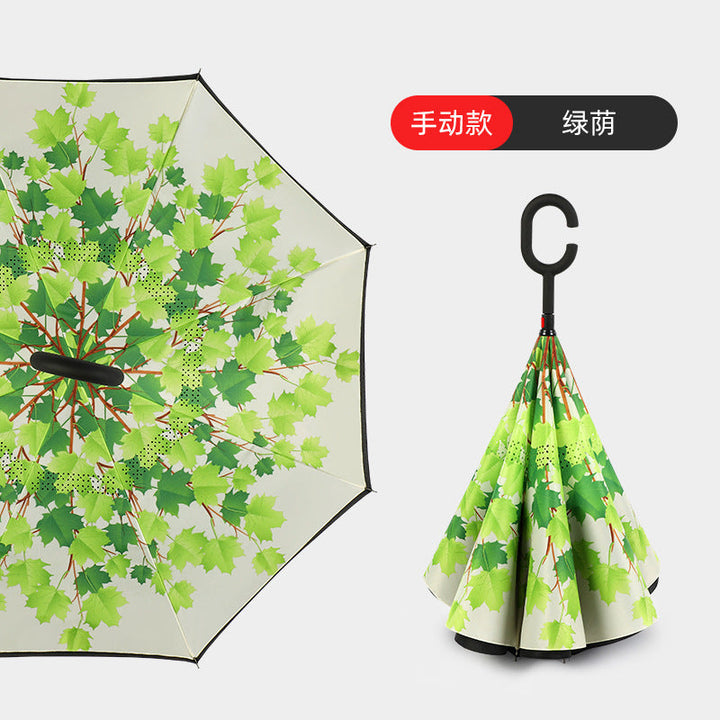 Women Innovative Folding Umbrella with Creative Leaf Graphic Kalsten