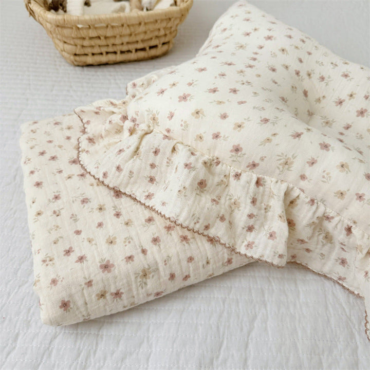 Unisex Muslin Blanket with delicate floral design and elegant ruffles Kalsten