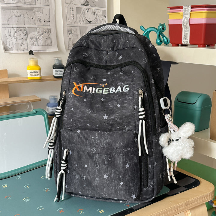 Multi-Compartment Star-Patterned School Backpack