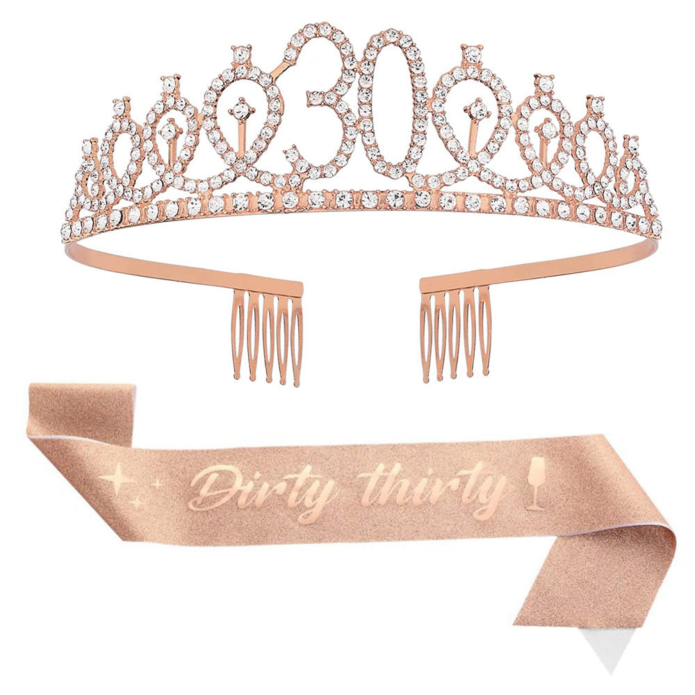 Girl Glittering Birthday Crown and Sash Set Kalsten