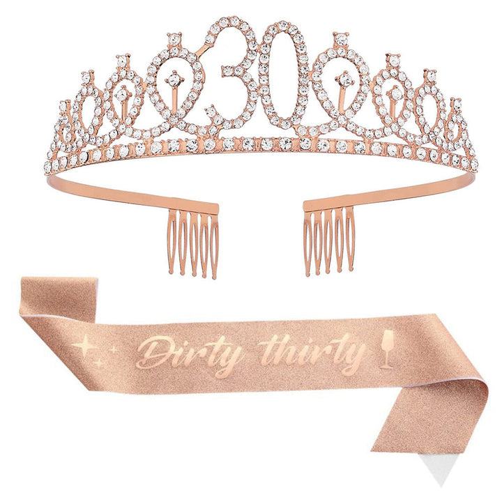 Girl Glittering Birthday Crown and Sash Set Kalsten