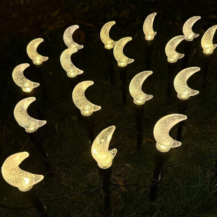 Crescent Moon Solar Garden Stake Lights With Textured Acrylic Diffuser And Warm White LED Kalsten