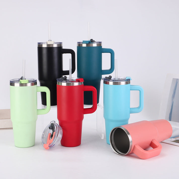 Ladies insulating cup with practical handle and straw Kalsten