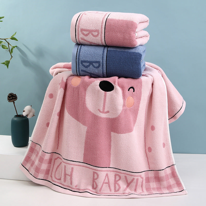 Cozy Terry Bath Blanket with Cute Bear Design Kalsten
