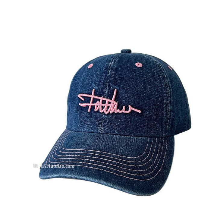 Women's Distressed Denim Embroidered Baseball Cap Kalsten