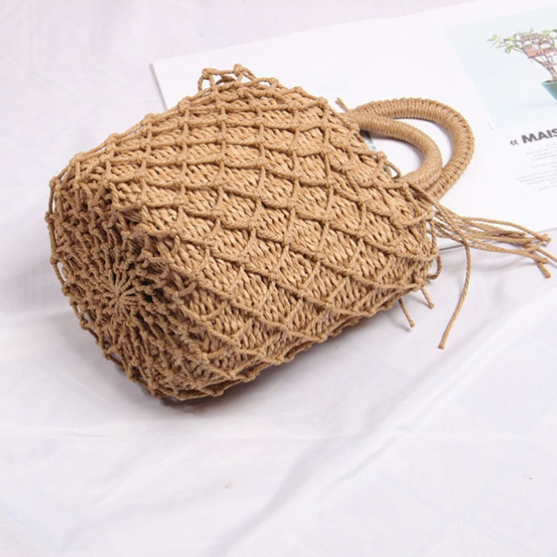 Braided Macrame Shoulder Bag with Decorative Fringe Kalsten