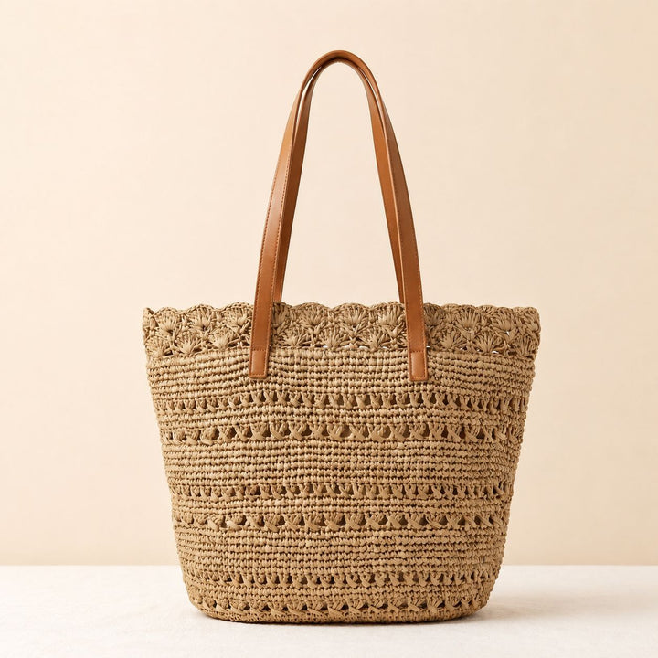 Beach bag with handcrafted crochet pattern and leather handles Kalsten
