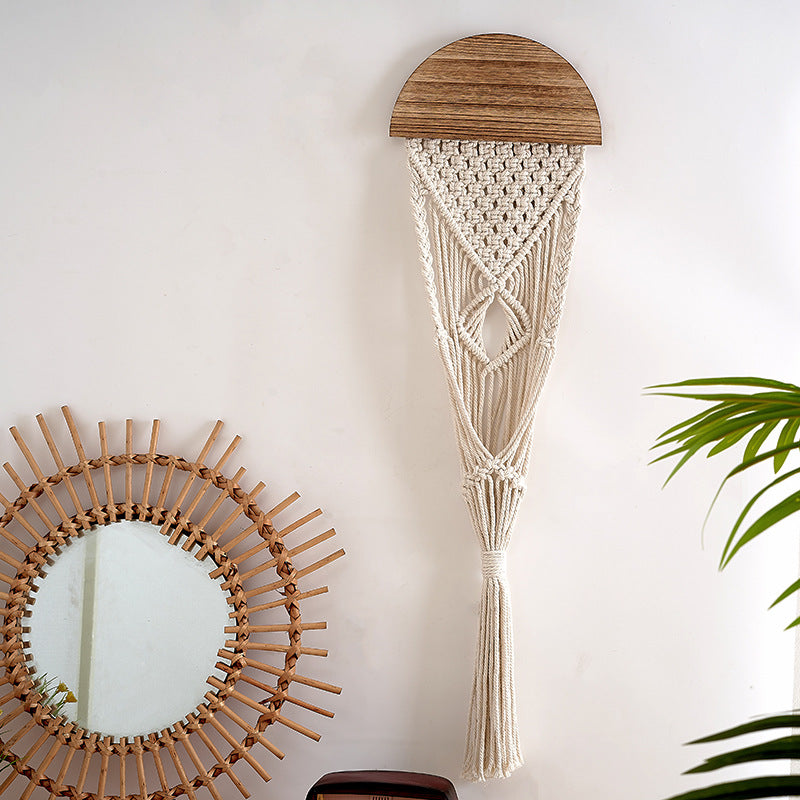 Decorative Macrame Wall Hanging with Wooden Accents Acalora