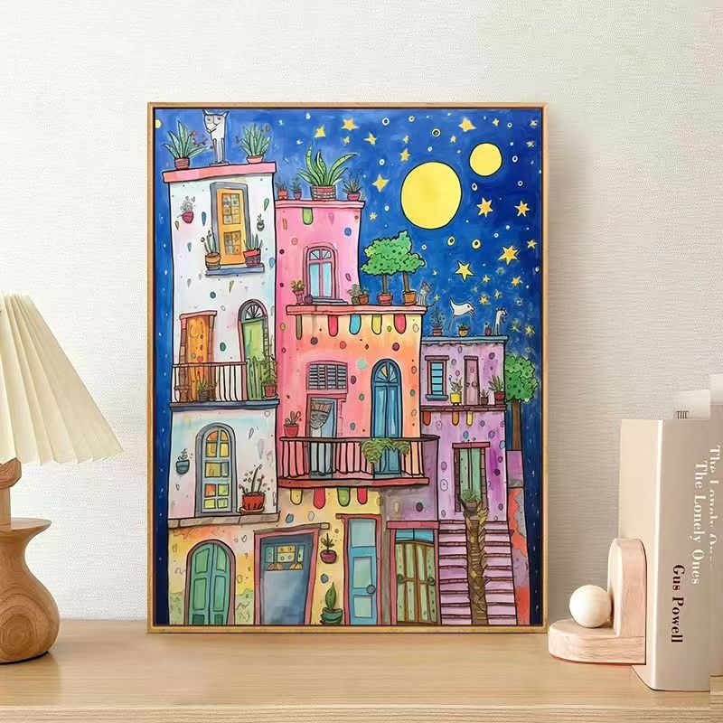 Whimsical Urban Landscape Canvas Art Print Kalsten