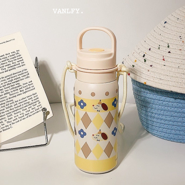 Women's insulated drink bottle with continuous animal design and carrying strap Kalsten