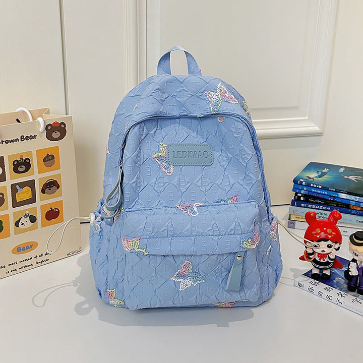 Embroidered Floral Design School Backpack