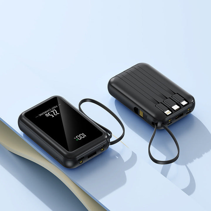 Portable power bank with integrated digital display and versatile cable system Kalsten