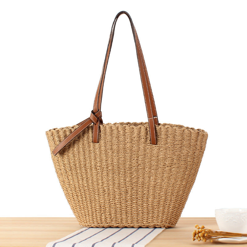 Natural raffia tote bag with elegant leather detail Kalsten