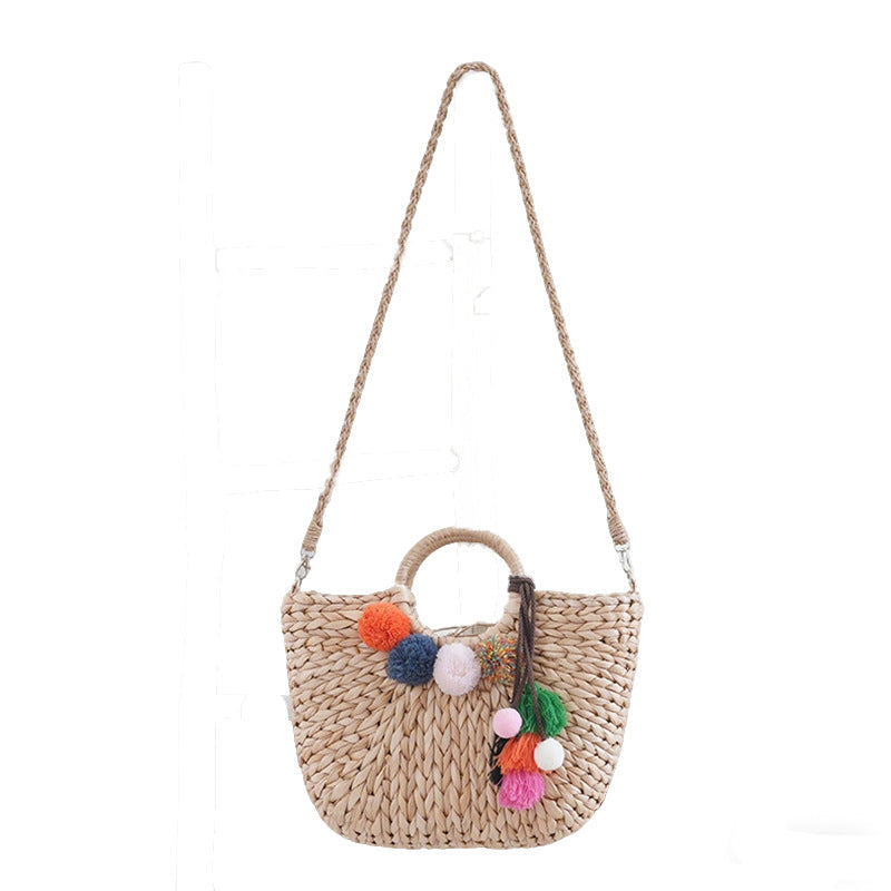 Basket bag with colorful pompons Kalsten