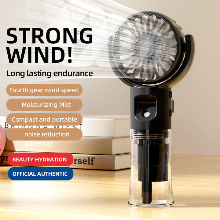 Cooling handheld misting fan with quiet brushless motor and detachable transparent water reservoir Kalsten