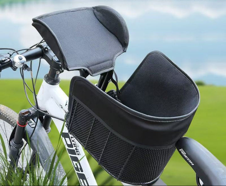 padded frame mounted pet carrier basket with mesh sides and quick release mount Kalsten