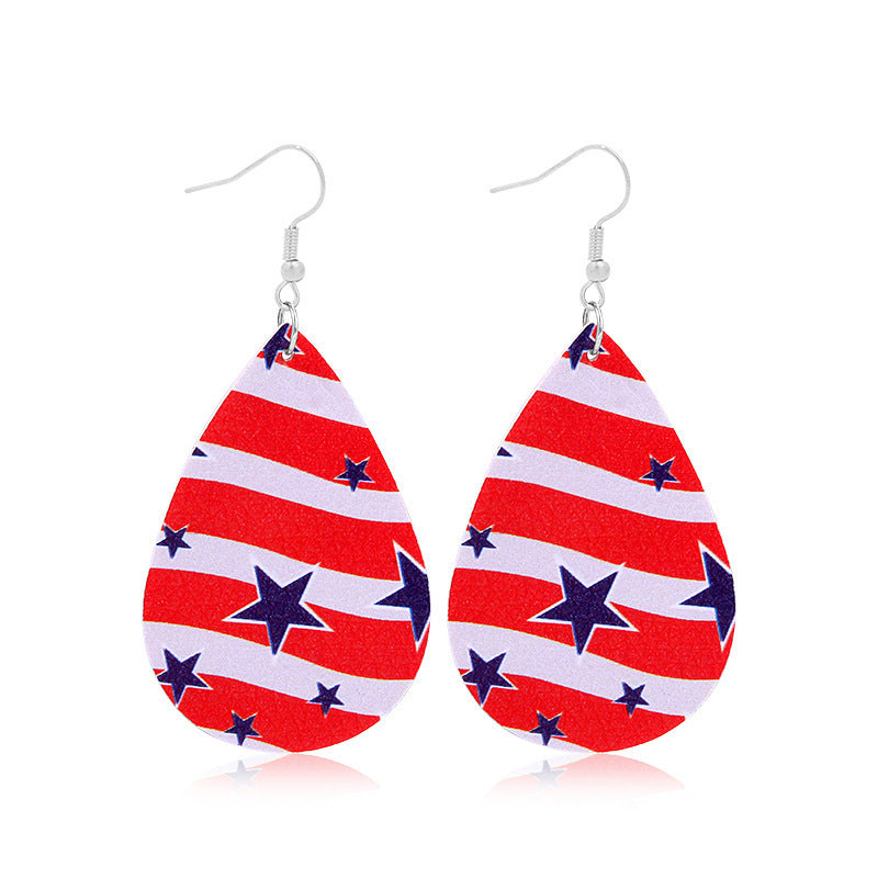 Women's lightweight drop earrings with stars-and-stripes design made of vegan leather Kalsten