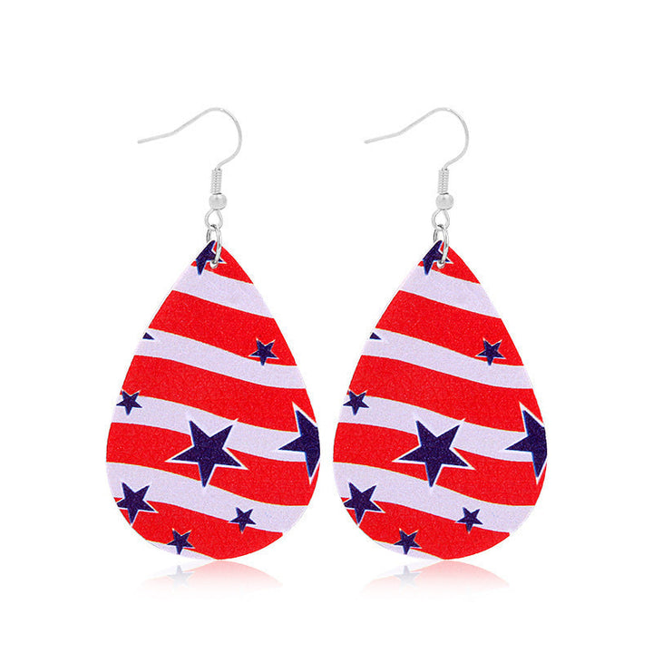 Women's lightweight drop earrings with stars-and-stripes design made of vegan leather Kalsten