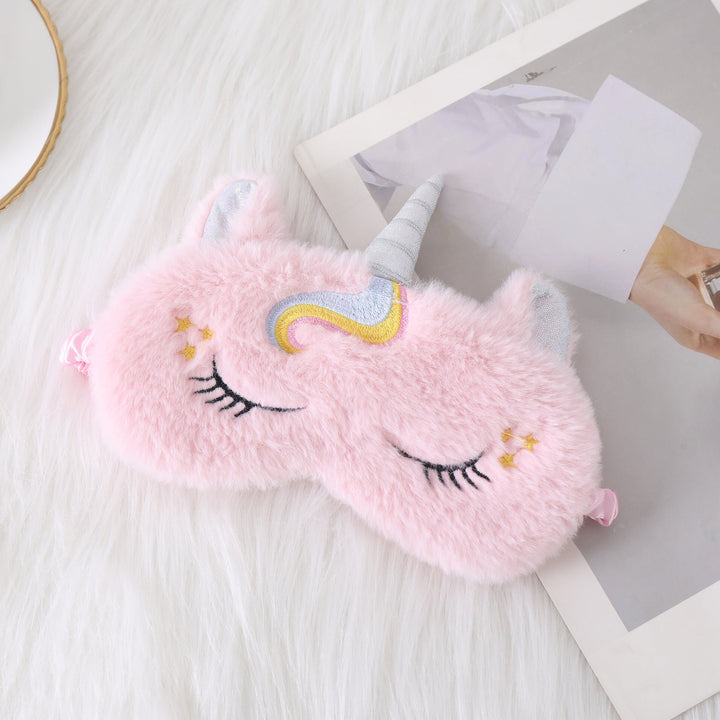Ladies nan cozy unicorn sleep mask with embroidered eyelashes, soft plush and elastic ruffled ribbon Kalsten