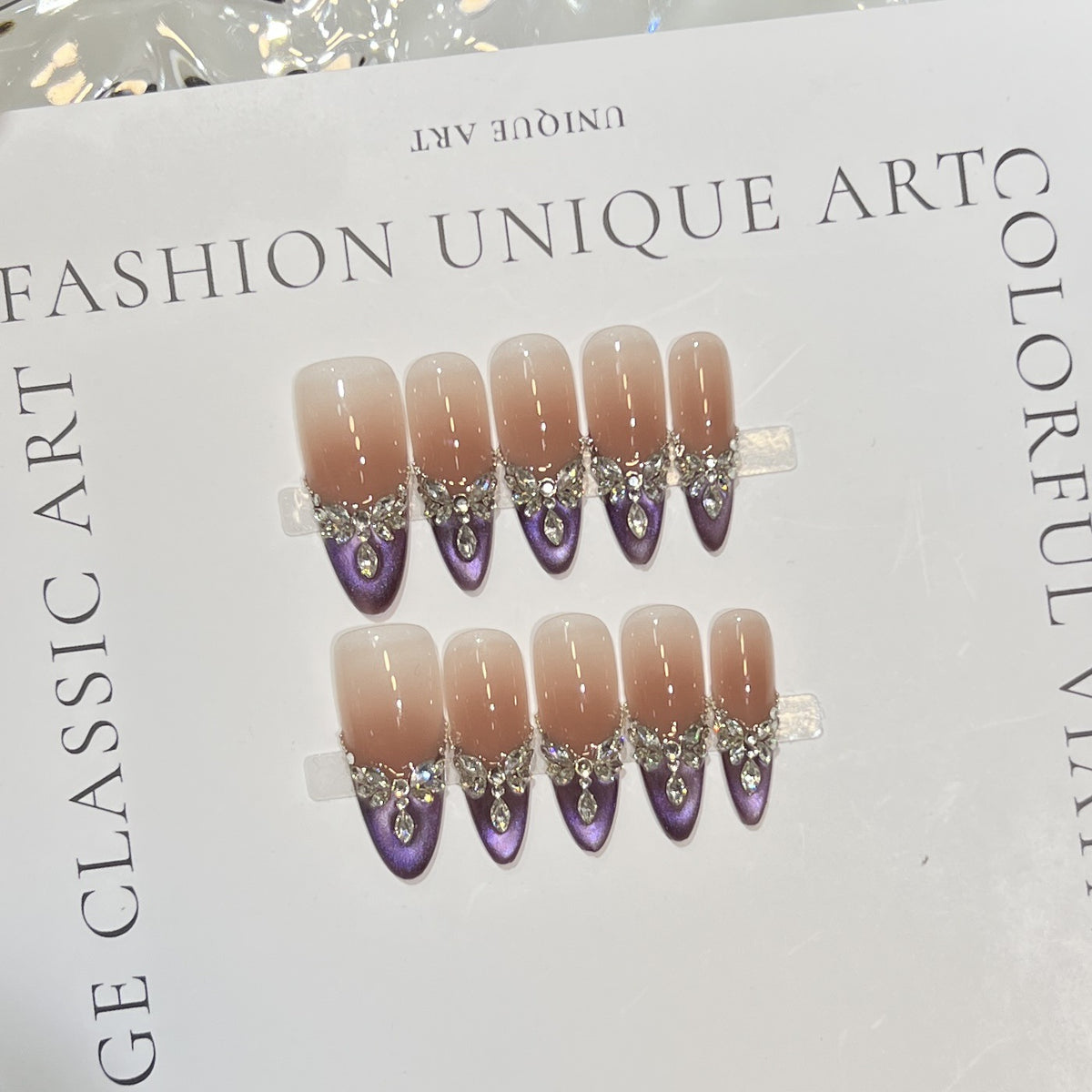 Elegant Stiletto Press-On Nail Set with Gemstone Embellishments Acalora