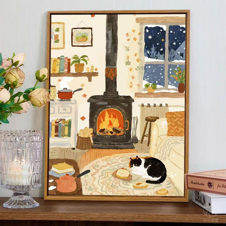 Cozy Fireplace Scene Wall Art Kalsten