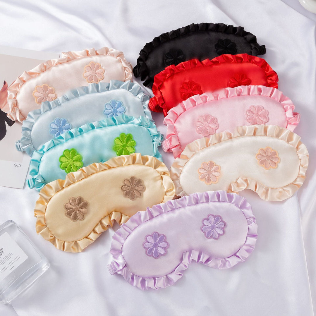 Women's embroidered satin sleep mask with gathered ruffled edge and soft padding Kalsten