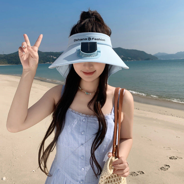Visor with integrated solar fan, solar module, and neck protection Kalsten