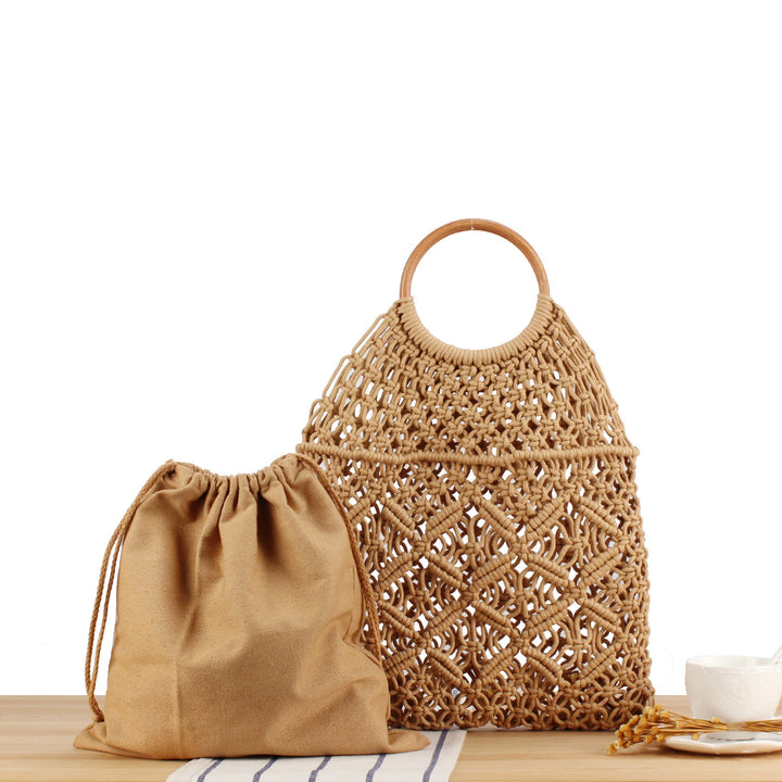 Macrame Tote Bag with Double-Layer Inner Pocket Kalsten