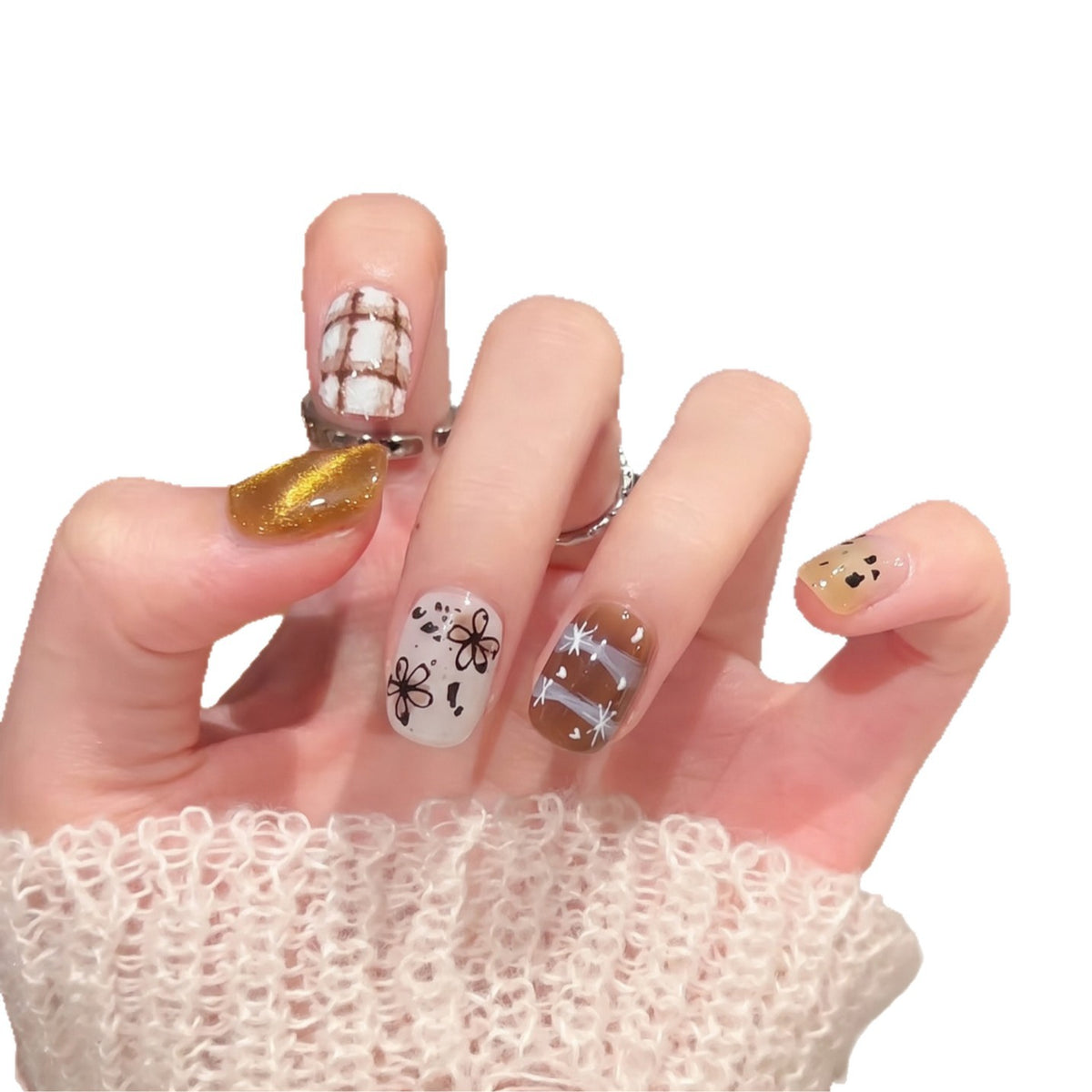 Artistic Press-On Nail Set with Unique Design Elements Acalora