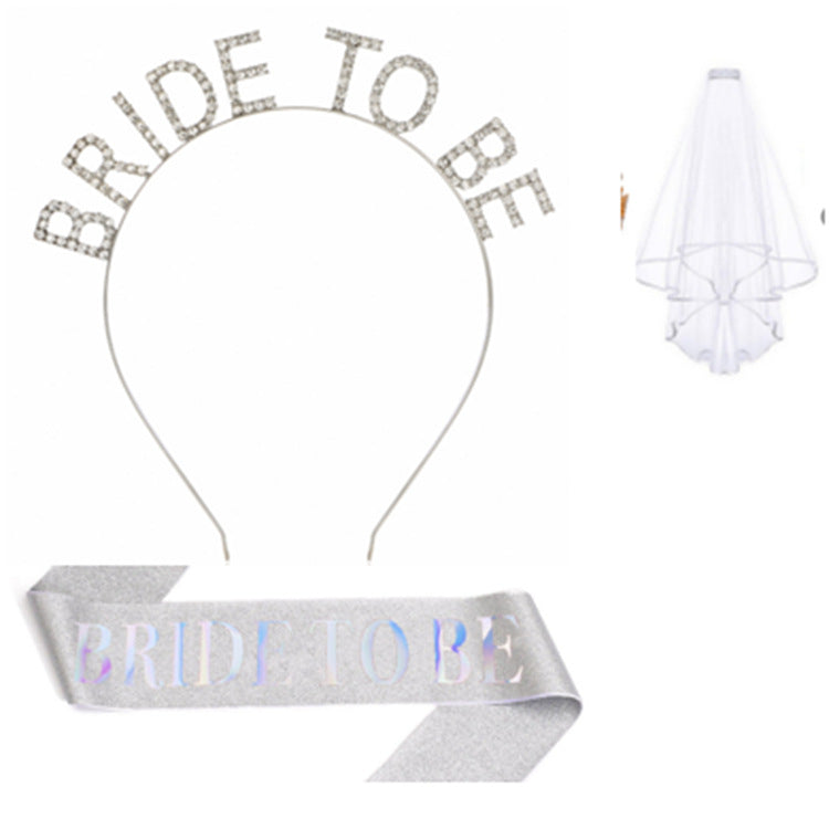 Women's bridal accessories set with shimmering veil and personalized sash Kalsten