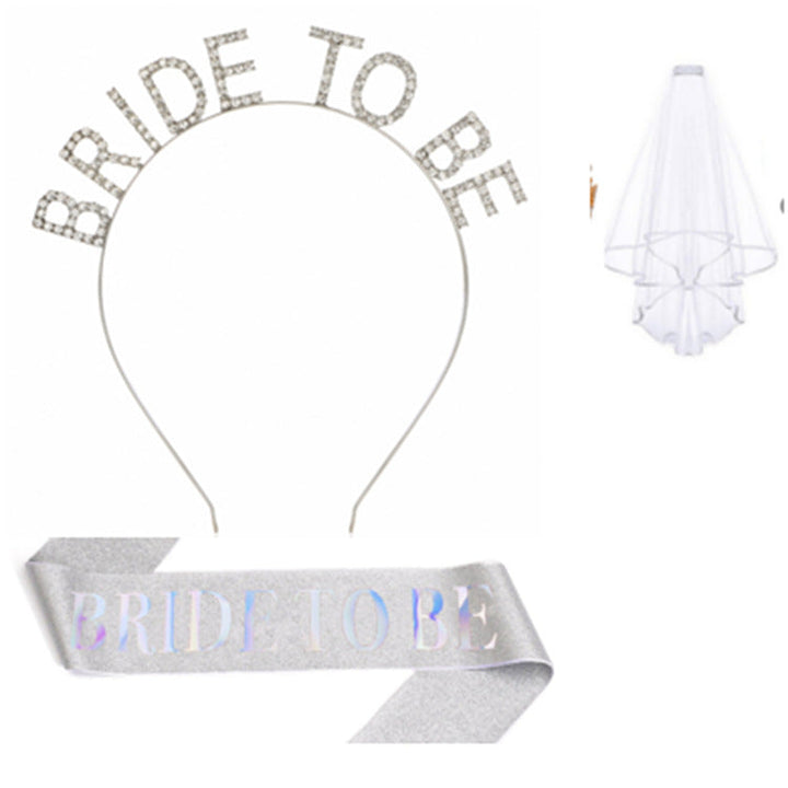 Women's bridal accessories set with shimmering veil and personalized sash Kalsten